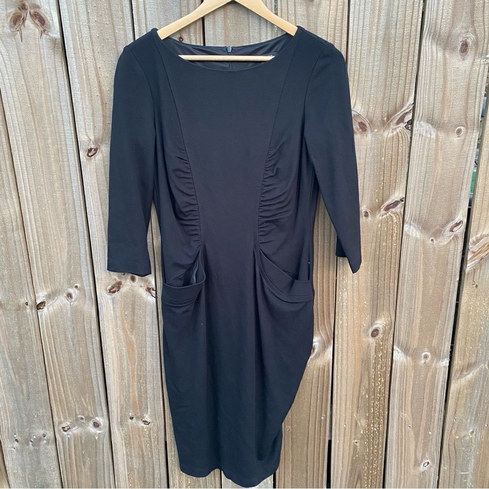 David Meister Ruched Waist Sheath 3/4 Sleeve Dress Midi Length Vintage